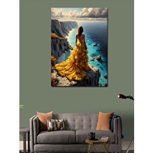 Kanvas Tablo Sarı Elbiseli Kadın 50x70 cm