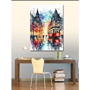 Kanvas Tablo Kırmızı Tramvay Ve İnsanlar 50x70 cm