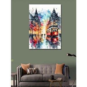 Kanvas Tablo Kırmızı Tramvay Ve İnsanlar 50x70 cm