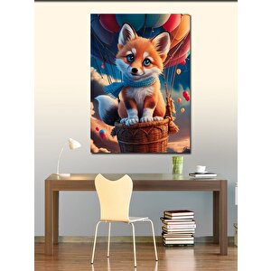 Kanvas Tablo Uçan Balonadaki Sevimli Tilki 50x70 cm