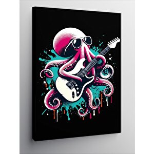 Kanvas Tablo Elektro Gitar Çalan Ahtapot