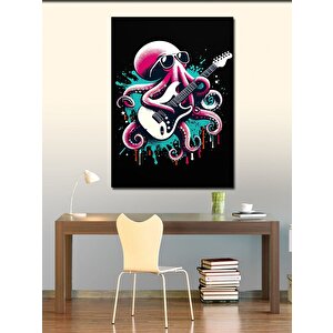 Kanvas Tablo Elektro Gitar Çalan Ahtapot