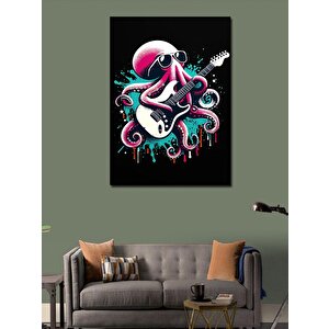 Kanvas Tablo Elektro Gitar Çalan Ahtapot