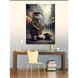 Kanvas Tablo Saksafon Çalan Fare 100x140 cm