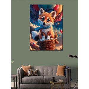 Kanvas Tablo Uçan Balonadaki Sevimli Tilki 100x140 cm