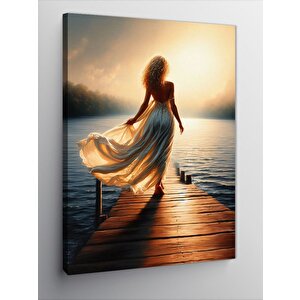 Kanvas Tablo İskelede Beyaz Elbiseli Kadın 50x70 cm