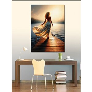 Kanvas Tablo İskelede Beyaz Elbiseli Kadın 50x70 cm