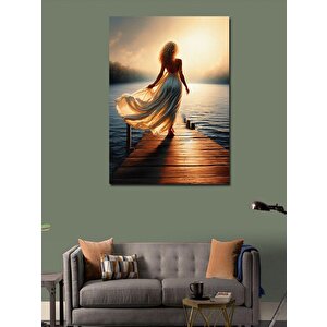 Kanvas Tablo İskelede Beyaz Elbiseli Kadın 50x70 cm