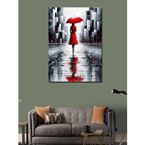 Kanvas Tablo Kırmızı Şemsiyeli Kadın 100x140 cm
