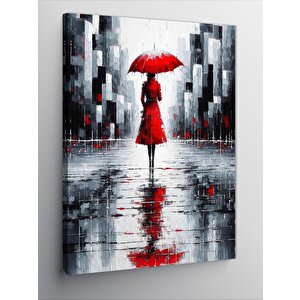 Kanvas Tablo Kırmızı Şemsiyeli Kadın 50x70 cm