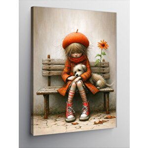 Kanvas Tablo Kırmızı Ceketli Kız Ve Köpeği 50x70 cm