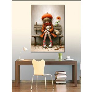 Kanvas Tablo Kırmızı Ceketli Kız Ve Köpeği 50x70 cm