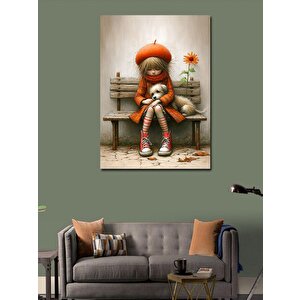 Kanvas Tablo Kırmızı Ceketli Kız Ve Köpeği 50x70 cm