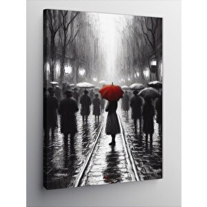 Kanvas Tablo Kırmızı Şemsiyeli Kadın 50x70 cm