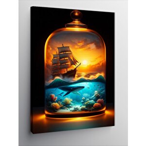 Kanvas Tablo Cam Fanus İçinde Gemi 70x100 cm