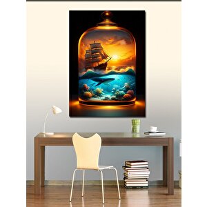 Kanvas Tablo Cam Fanus İçinde Gemi 70x100 cm