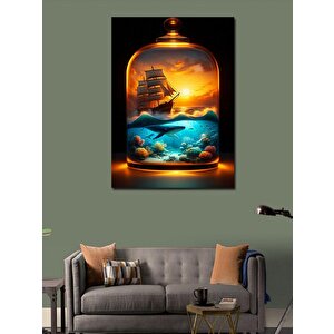 Kanvas Tablo Cam Fanus İçinde Gemi 70x100 cm
