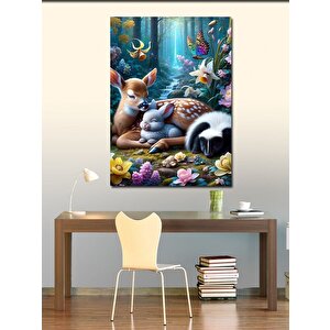 Kanvas Tablo Uyuyan Yavru Hayvanlar Ve Orman 100x140 cm