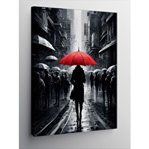 Kanvas Tablo Kırmızı Şemsiyeli Kadın 100x140 cm