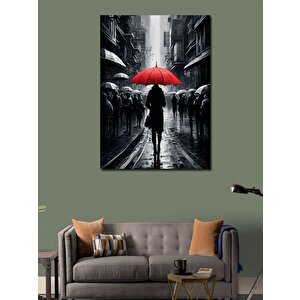 Kanvas Tablo Kırmızı Şemsiyeli Kadın 100x140 cm