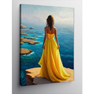 Kanvas Tablo Sarı Elbiseli Kadın (manzara) 100x140 cm
