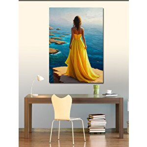 Kanvas Tablo Sarı Elbiseli Kadın (manzara) 100x140 cm
