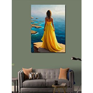 Kanvas Tablo Sarı Elbiseli Kadın (manzara) 100x140 cm