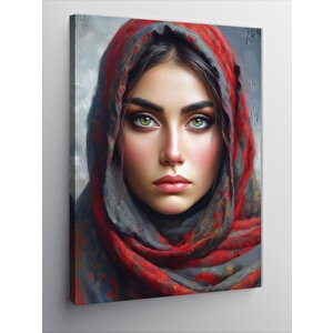 Kanvas Tablo Kırmızı Başörtülü Kadın 70x100 cm