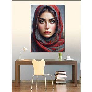 Kanvas Tablo Kırmızı Başörtülü Kadın 70x100 cm