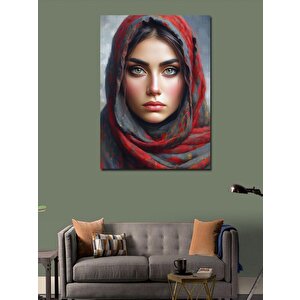 Kanvas Tablo Kırmızı Başörtülü Kadın 70x100 cm