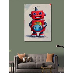 Kanvas Tablo Kırmızı Robot 100x140 cm