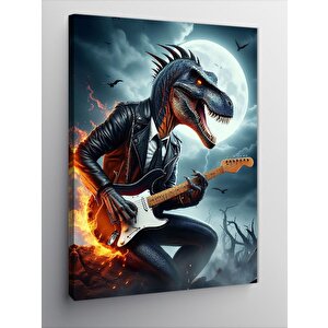 Kanvas Tablo Elektro Gitar Çalan Dinazor 70x100 cm