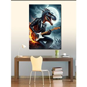 Kanvas Tablo Elektro Gitar Çalan Dinazor 70x100 cm