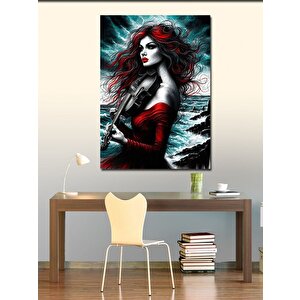 Kanvas Tablo Kırmızılı Kemancı Kadın 100x140 cm