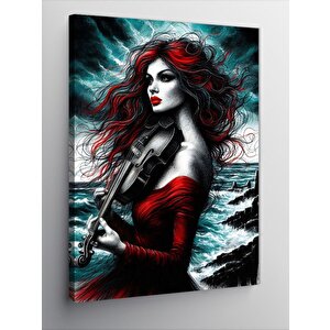 Kanvas Tablo Kırmızılı Kemancı Kadın 50x70 cm