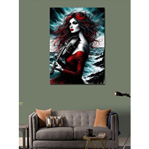 Kanvas Tablo Kırmızılı Kemancı Kadın 50x70 cm