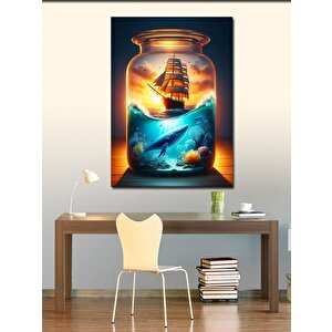Kanvas Tablo Şişedeki Gemi 100x140 cm