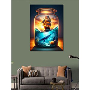 Kanvas Tablo Şişedeki Gemi 100x140 cm
