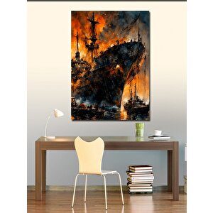 Kanvas Tablo Yanmış Korsan Gemisi 100x140 cm