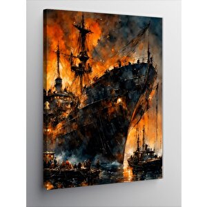 Kanvas Tablo Yanmış Korsan Gemisi 50x70 cm