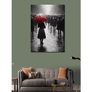 Kanvas Tablo Kırmızı Şemsiyeli Kadın 100x140 cm