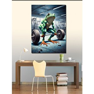 Kanvas Tablo Ağırlık Kaldıran Kurbağa 70x100 cm