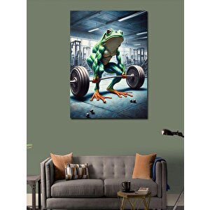 Kanvas Tablo Ağırlık Kaldıran Kurbağa 70x100 cm