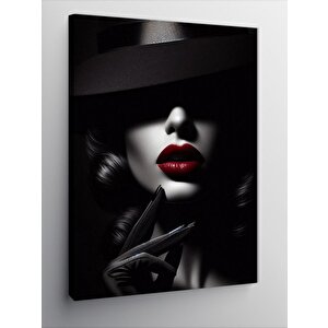 Kanvas Tablo Kırmızı Rujlu Kadın 100x140 cm