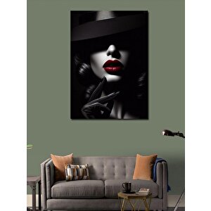 Kanvas Tablo Kırmızı Rujlu Kadın 100x140 cm