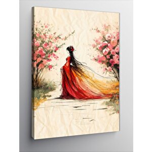 Kanvas Tablo Kırmızı Elbiseli Kadın 100x140 cm