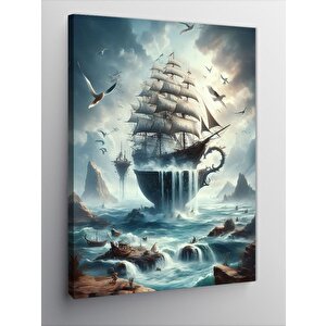 Kanvas Tablo Bulutlar Üzerinde Gemi 50x70 cm