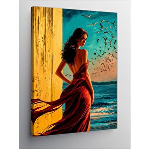 Kanvas Tablo Kırmızı Elbiseli Kadın 100x140 cm