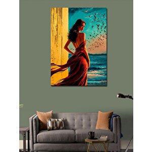 Kanvas Tablo Kırmızı Elbiseli Kadın 70x100 cm