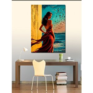 Kanvas Tablo Kırmızı Elbiseli Kadın 50x70 cm